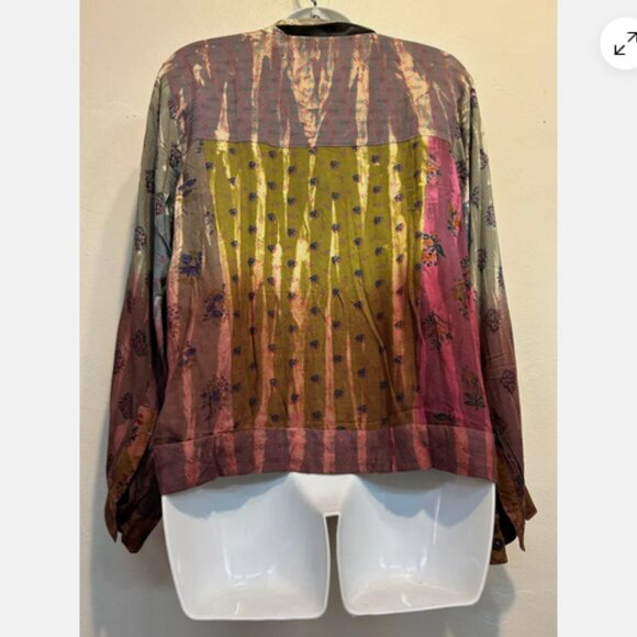 NWT SACRED THREADS patch boho gypsy hippy tie dye rayon TOP JACKET XL - Picture 2 of 4